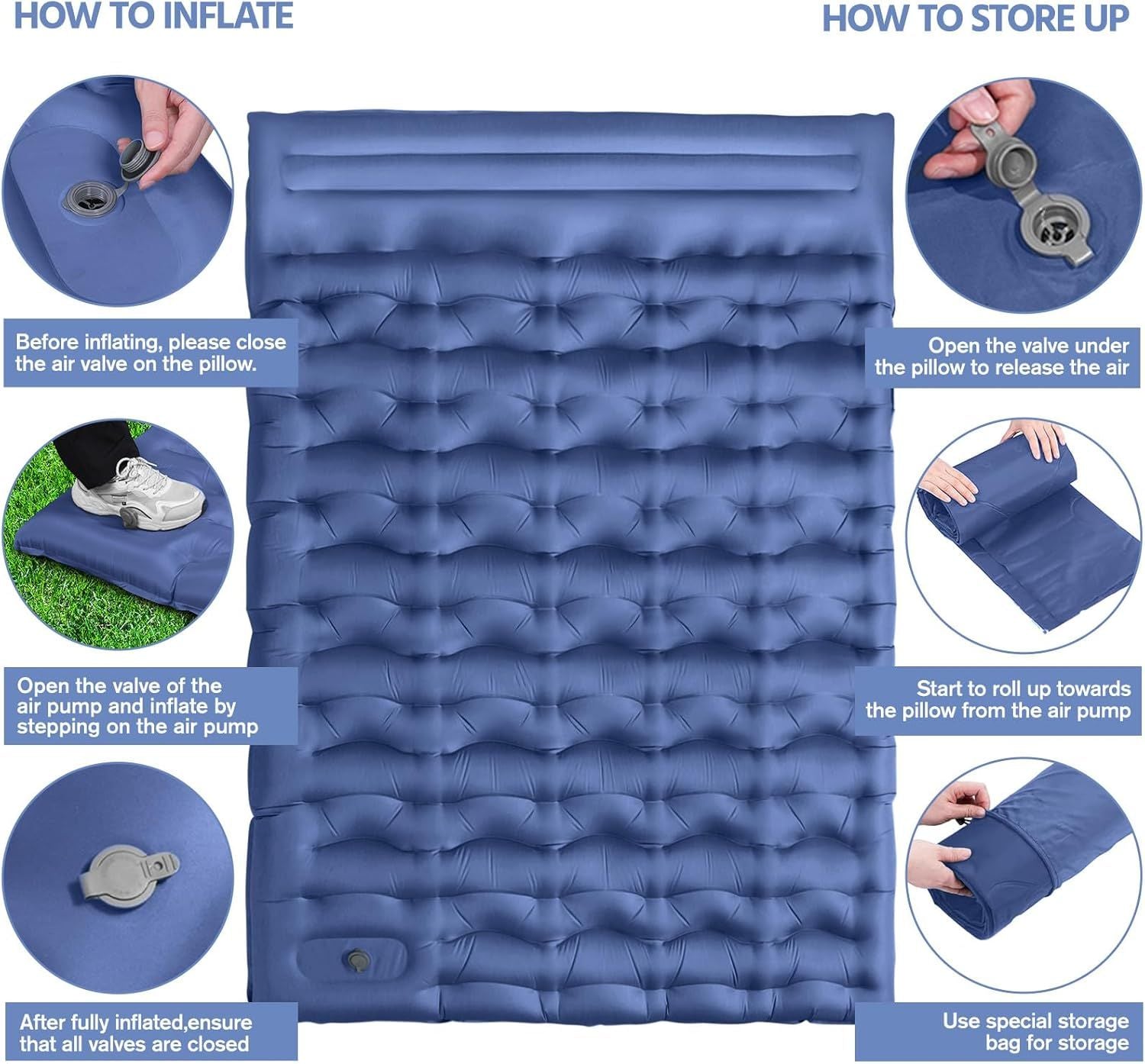 Camping Sleeping Pad, Ultralight Camping Mat with Pillow Built-in Foot Pump, 4" Thick Inflatable Sleeping Mat Compact for Backpacking, Hiking, Car Traveling, Camp Tent New Era Fashion LLc
