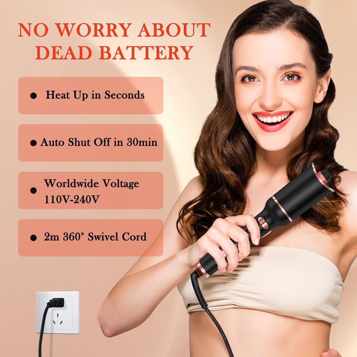 Automatic Curling Iron, Ceramic Ionic Auto-Rotating Hair Curling Wand with Anti-Stuck Technology - Black New Era Fashion LLc
