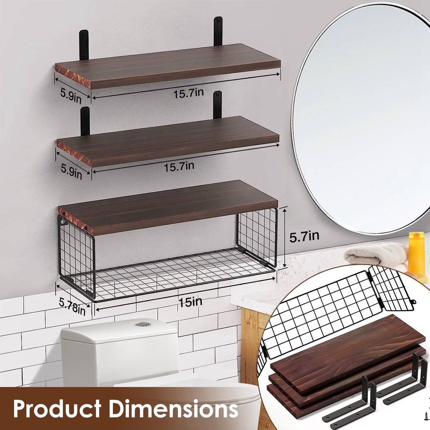 Rustic 2-in-1 Floating Shelves & Storage Basket - Durable Paulownia Wood, 66Lbs Capacity, Corrosion-Resistant Wall Decor New Era Fashion LLc