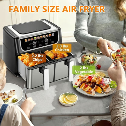 9.5 Quart Large Dual Basket Air Fryer with Double Basket, Independent Temp Control & Sync Mode, 10 Presets (Bake/Broil/Defrost/Dehydrate), Shake Reminder System, Compatible for Plug for Appliance New Era Fashion LLc