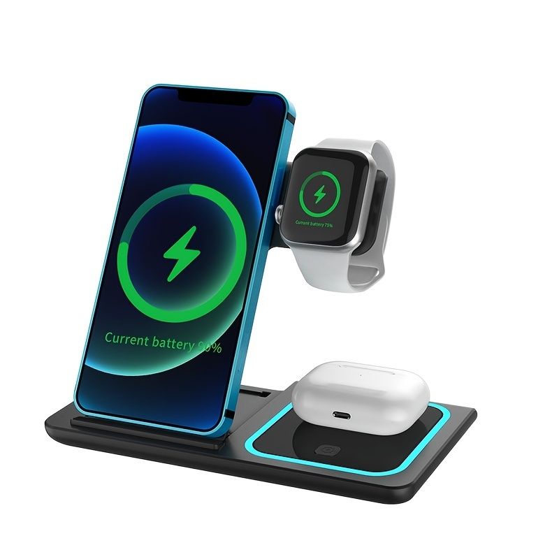 3 In 1 Fast Charging Station; Folding Wireless Charger Stand For IPhone 14; 13; 12; 11/Pro/Max/Mini/Plus; X; XR; XS/Max; SE; 8/Plus; Apple Watch 1-8; Airpods 3/2/Pro New Era Fashion LLc