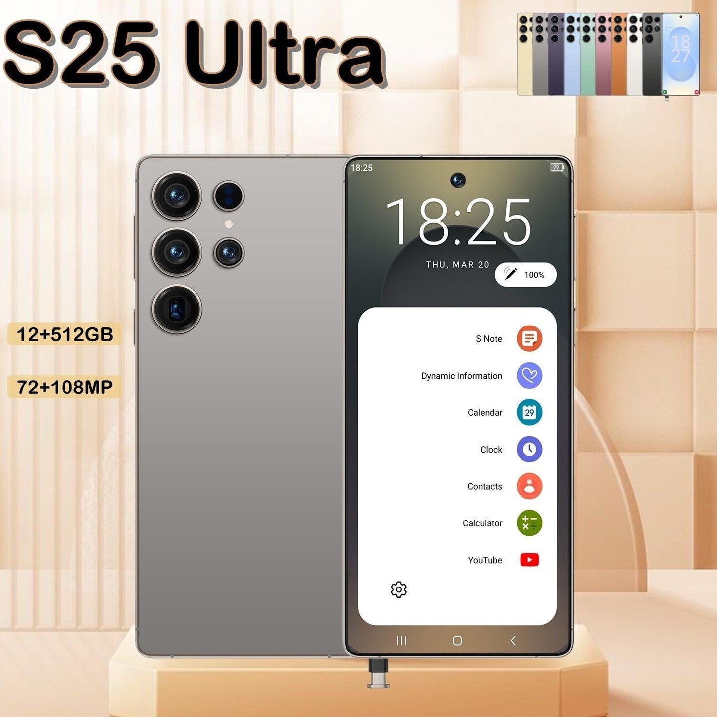 I25 Ultra 5G Smartphone, Unlocked Cell Phone, 6.8" HD Screen Unlocked Phones,  , 6000mAh Battery, Built in Pen, 12+512GB, Android 14, Face ID+Fingerprint Lock New Era Fashion LLc