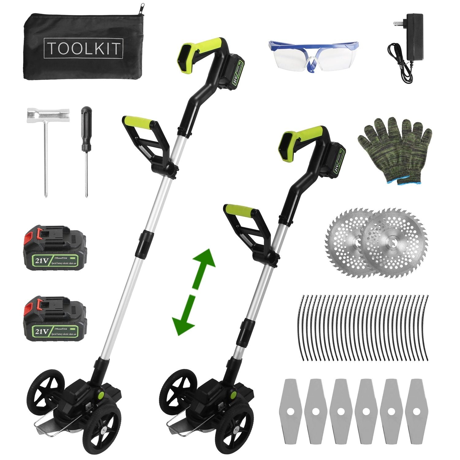 21V Electric Weed Edger Cordless String Trimmer Grass Mower Eater Bush Cutter with 16800RPM 2x 3000mAh Batteries 3.6-4.6FT Length 90° Rotatable Angle Saw Blade Steel Blade String Blade New Era Fashion LLc