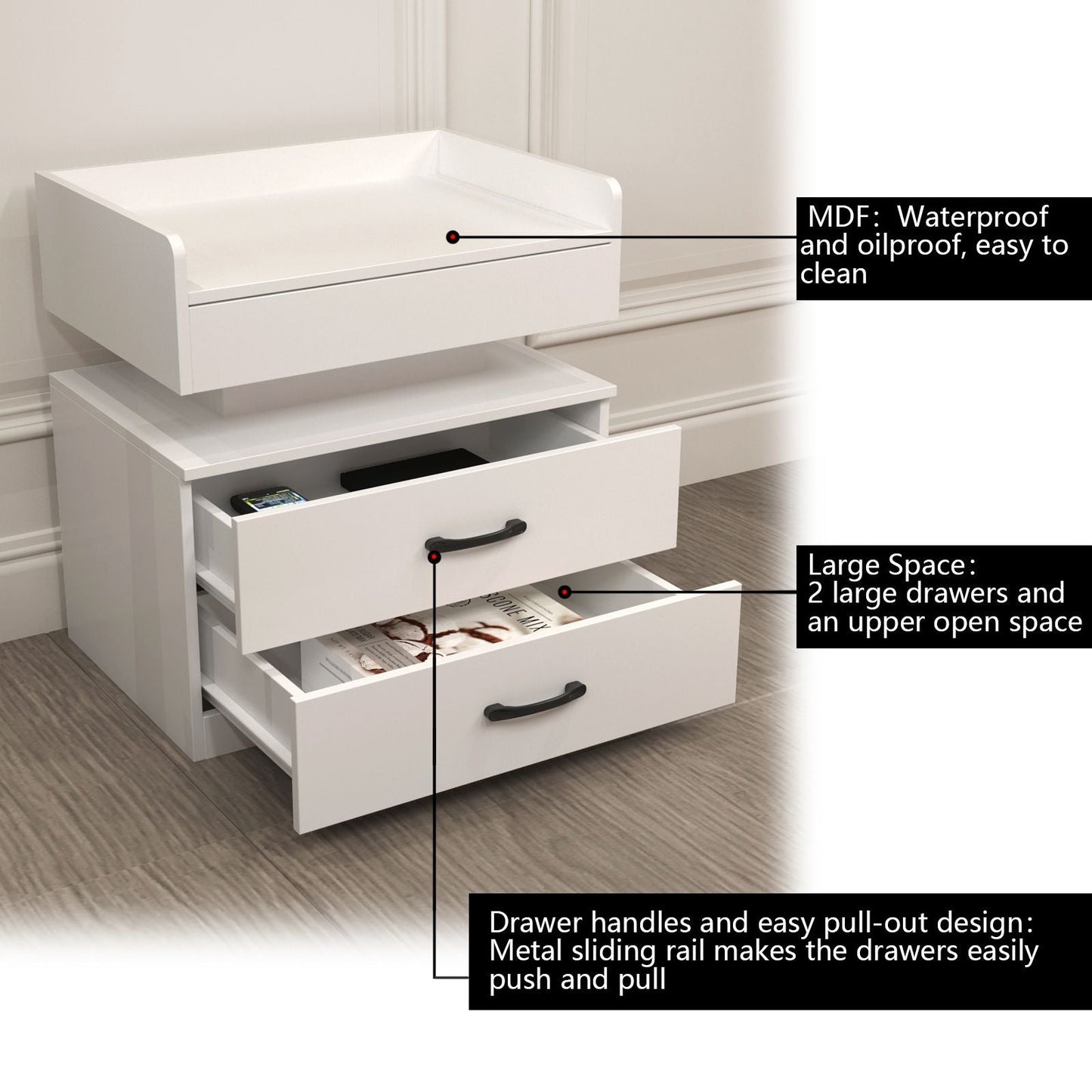 2 Set Nightstand with Adjustable LED Strip Light, 2-drawers, Large Storage Space, Suitable for Bedside Table, Coffee Table, Sofa Side Table or End Table for Study Desk New Era Fashion LLc