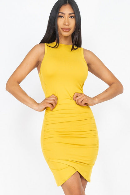 Shirred Bodycon Mini Dress - Stretch Knit - Sleeveless New Era Fashion LLc