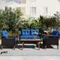 4-Piece Garden Furniture; Patio Seating Set; PE Rattan Outdoor Sofa Set; Wood Table and Legs; Brown and Beige New Era Fashion LLc
