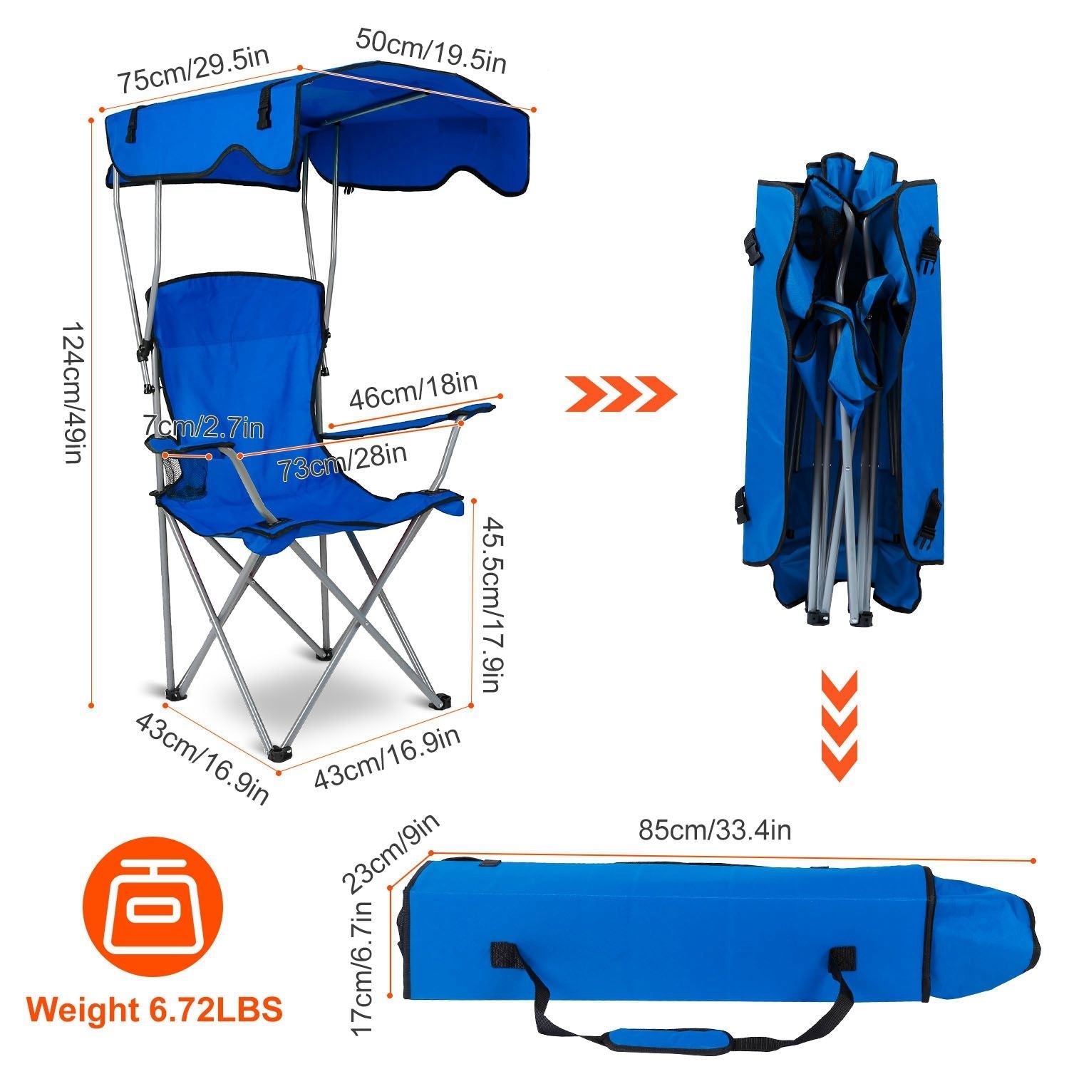 Foldable Beach Canopy Chair Sun Protection Camping Lawn Canopy Chair 330LBS Load Folding Seat New Era Fashion LLc