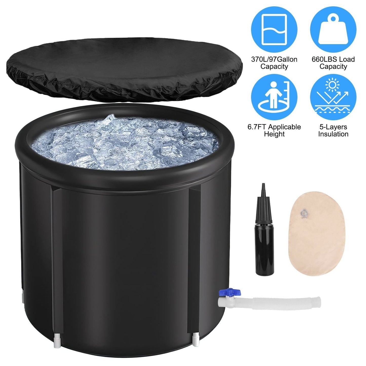 Portable Ice Bath Tub 97Gallon (370L), Portable Insulated Ice Bath Tub for Athletes Recovery, Easy Setup Ice Bathtub for Home Gym CampingCold Plunge Therapy Tub with 5-Layers Insulation, Large Ice Bat New Era Fashion LLc