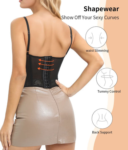 Lace Bustier Corset Tops for Women Going Out Mesh Overbust Adjustable Strap Waist Cincher Crop Bustier Party Rave Date Night Outfit Tank Top New Era Fashion LLc