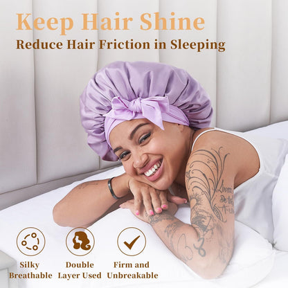 Silk Bonnet for Sleeping Women, Satin Hair Bonnet for Sleeping for Wavy Curly Natural Hair Women Men - Rose Red New Era Fashion LLc