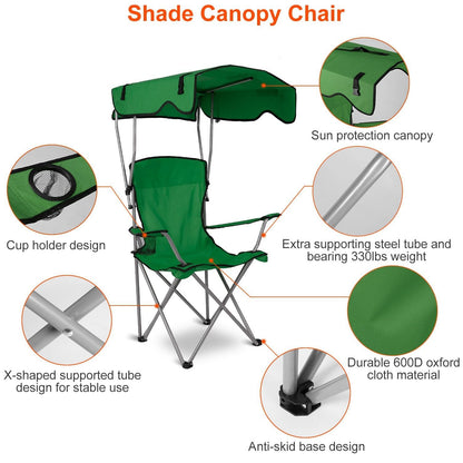 Foldable Beach Canopy Chair Sun Protection Camping Lawn Canopy Chair 330LBS Load Folding Seat New Era Fashion LLc