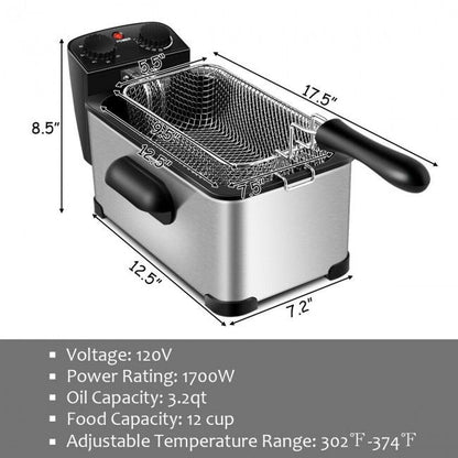 3.2 Quart Electric Stainless Steel Deep Fryer with Timer New Era Fashion LLc