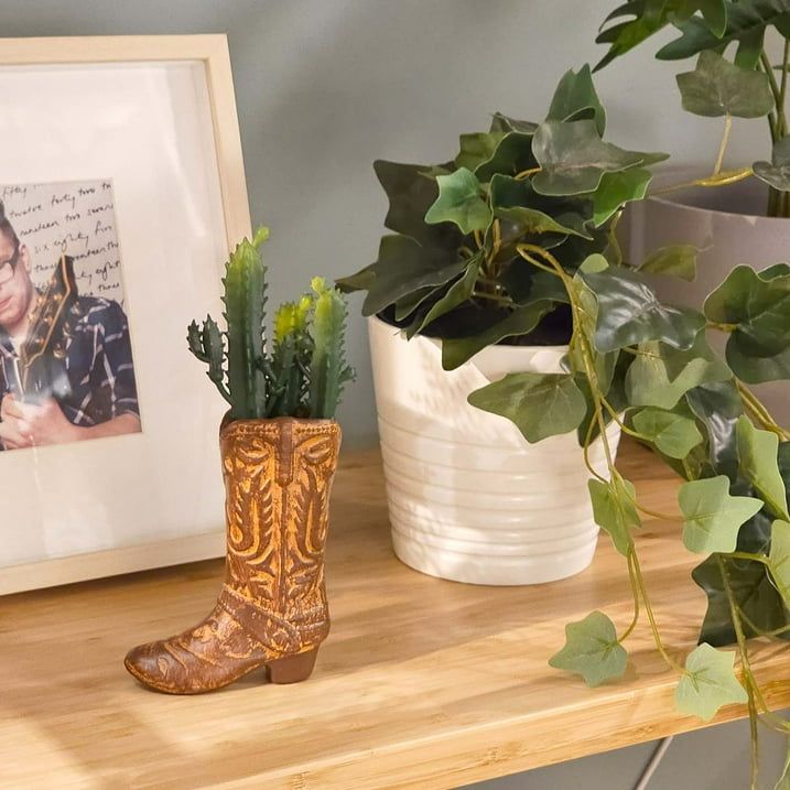 (4 pack) 7.25" Artificial Cactus Succulent in Brown Ceramic Cowboy Boot Planter New Era Fashion LLc