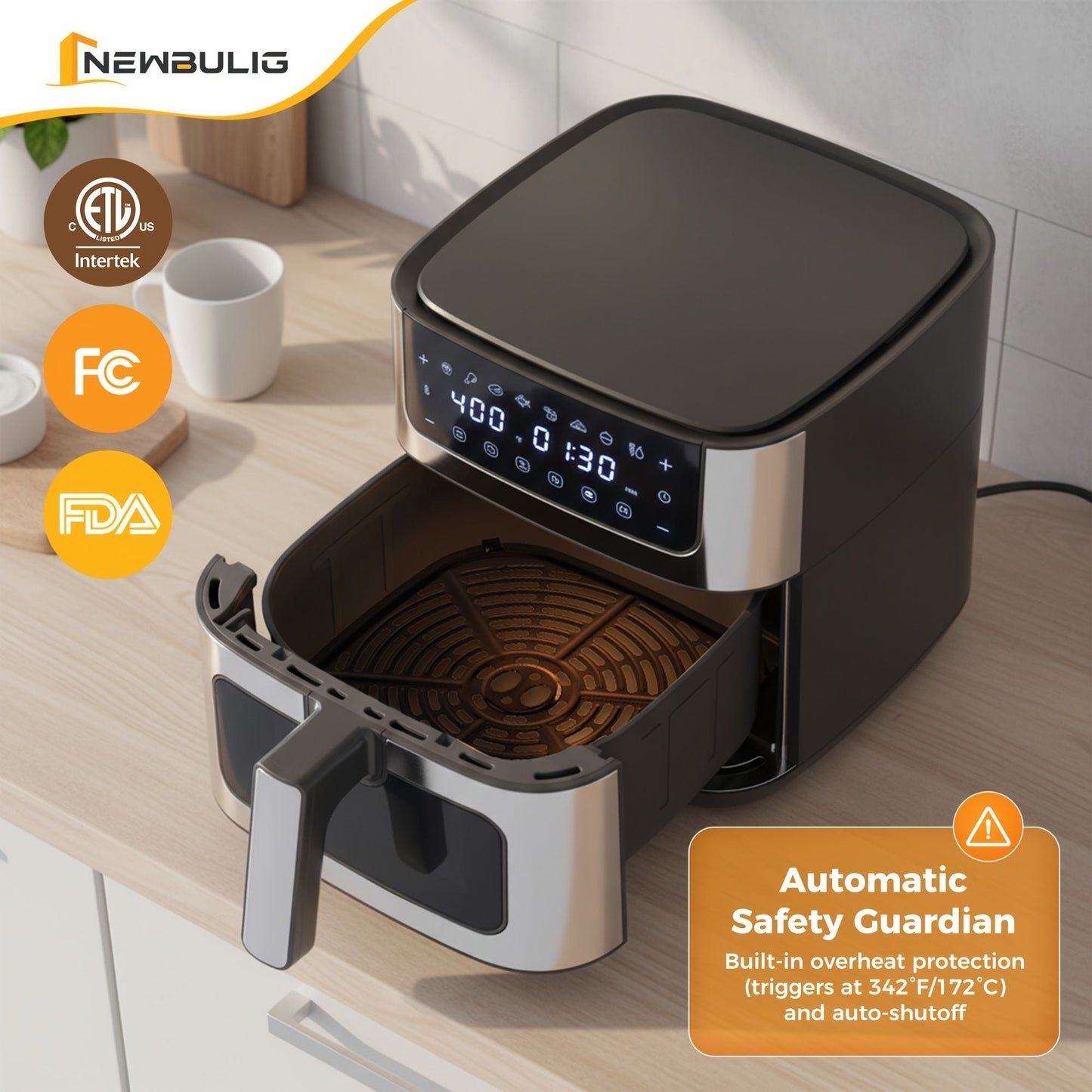 6.34QT Multi-Function Air Fryer with Ceramic Coating Suitable for Roast, Bake, Broil, Dehydrate, Reheat & Keep Warm, Digital Temperature (90°F-450°F), Easy-Clean Cooker for, -Type Plug ( Plug) New Era Fashion LLc