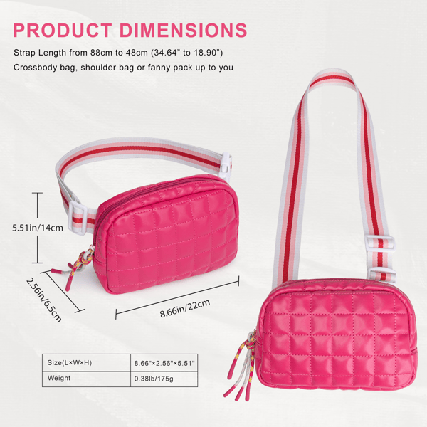 Puffer Bag Quilted Belt Bag Small Puffy Fanny Pack for Woman Running Traveling Hiking Workout Sports with Adjustable Strap-Rose New Era Fashion LLc