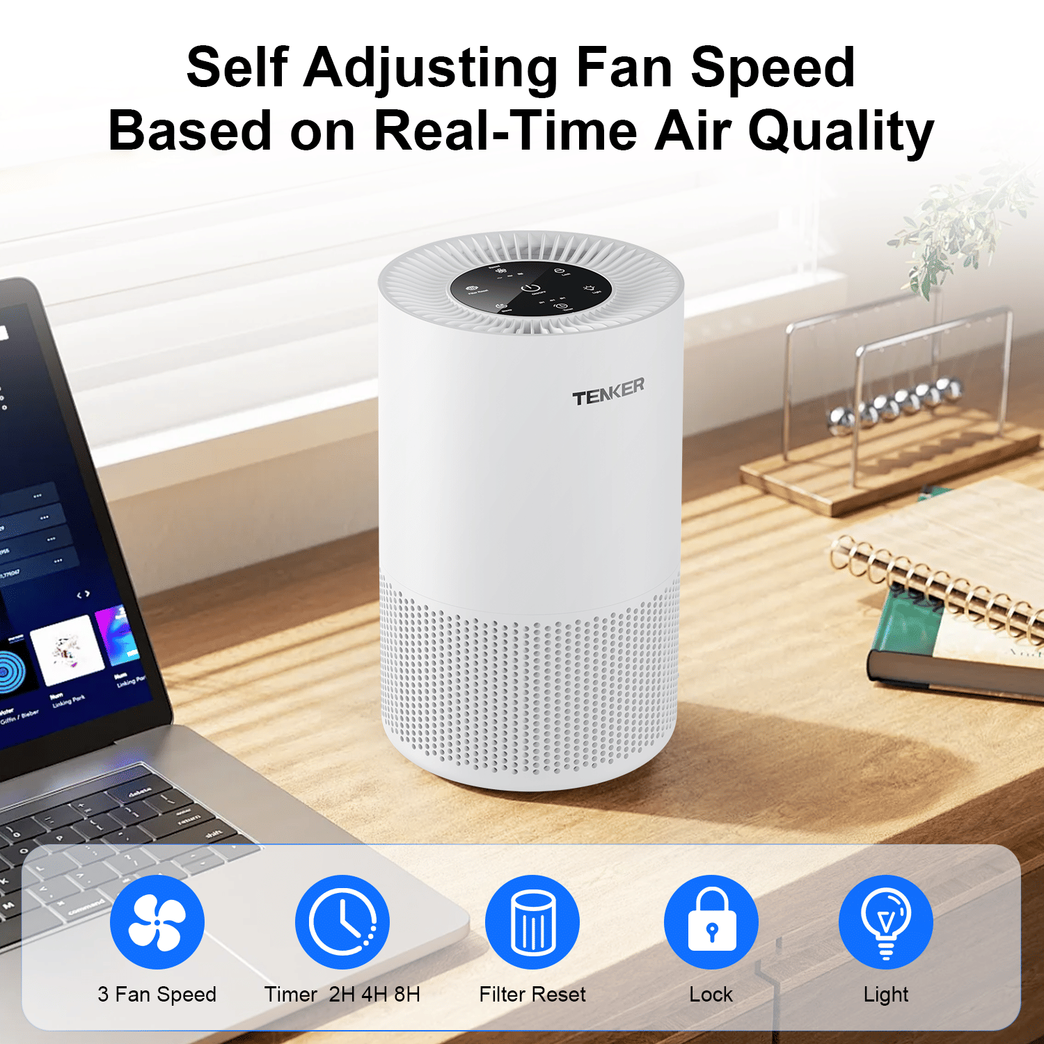 TENKER AP-6980 Air Purifier White US 1300ft² Large Rooms H13 Heap 3-Stage Filtration 3 Speeds 3 Timer w/Light Air Cleaner Machine New Era Fashion LLc
