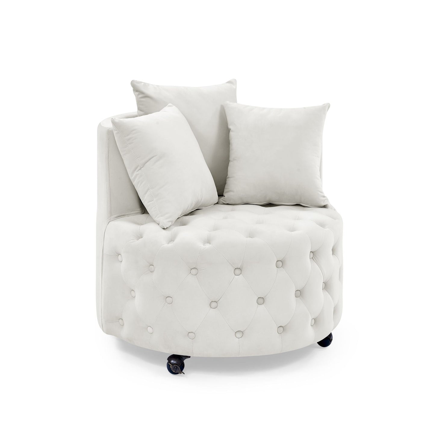 Velvet Upholstered Swivel Chair for Living Room, with Button Tufted Design and Movable Wheels, Including 3 Pillows New Era Fashion LLc