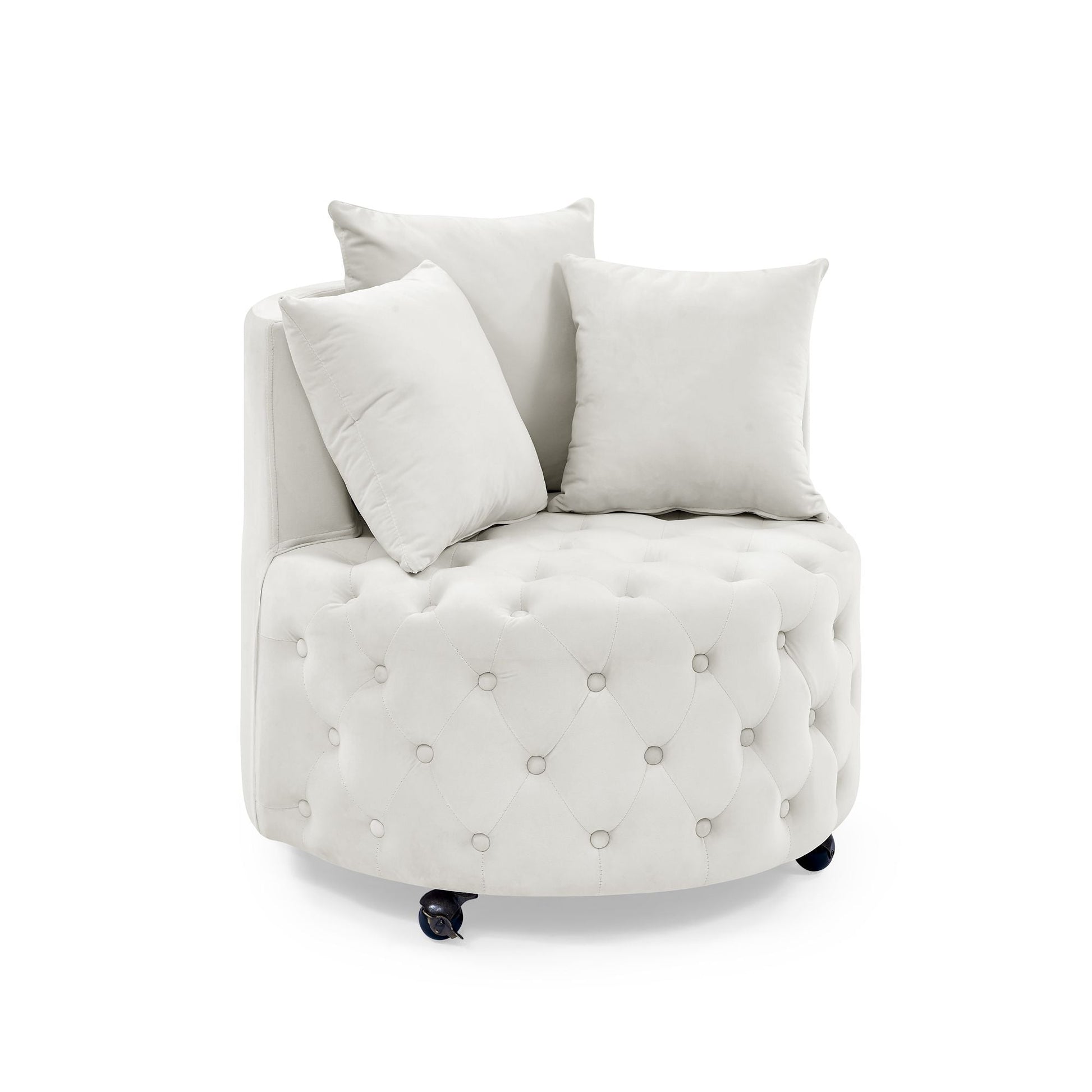 Velvet Upholstered Swivel Chair for Living Room, with Button Tufted Design and Movable Wheels, Including 3 Pillows New Era Fashion LLc