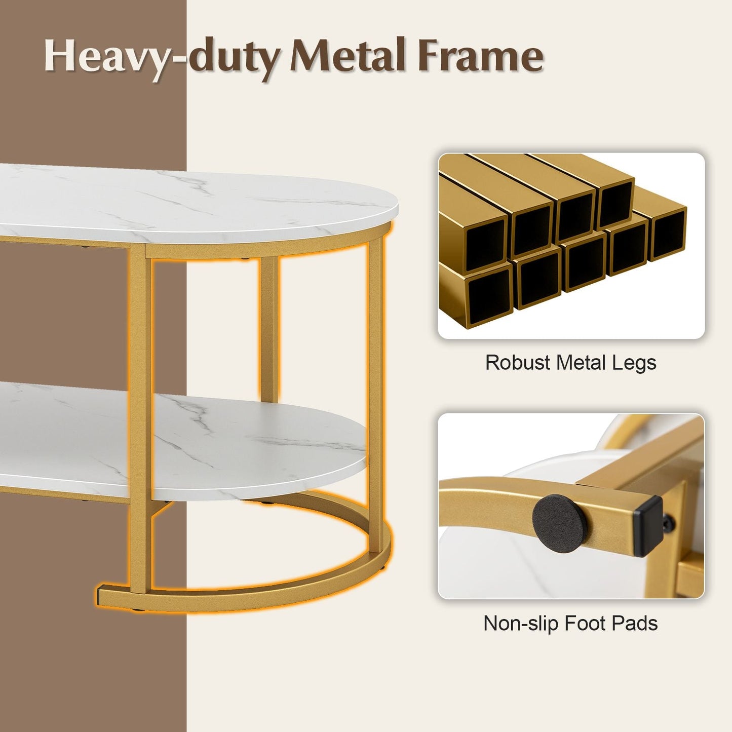 Marble Coffee Table with Open Storage Shelf New Era Fashion LLc