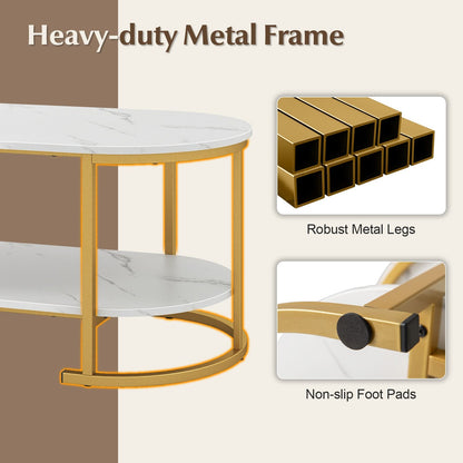 Marble Coffee Table with Open Storage Shelf New Era Fashion LLc