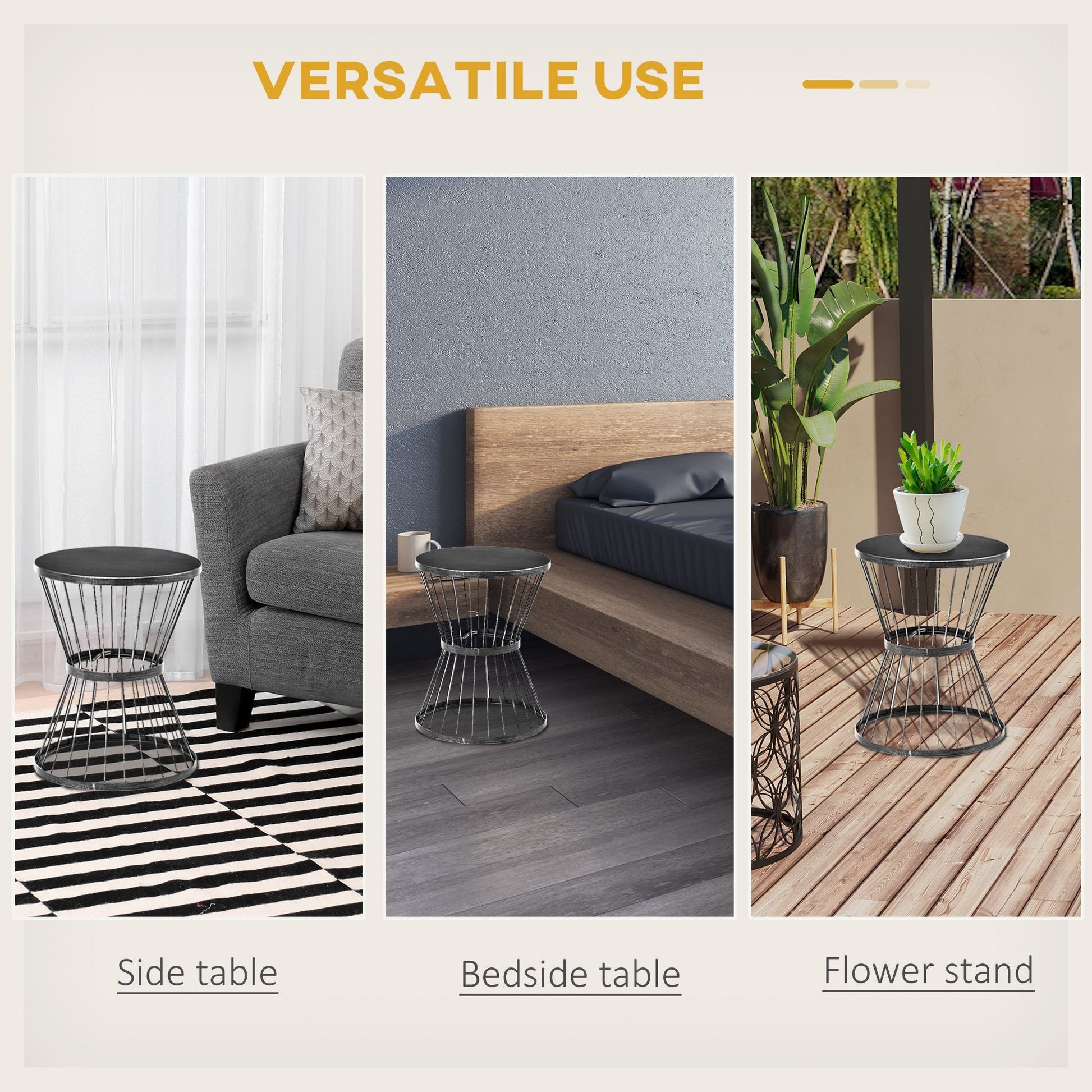 Patio End Table 16" Steel Side Table with Hourglass Design Black Accent Table for Outdoor and Indoor Use New Era Fashion LLc