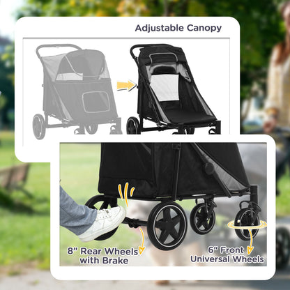 Pet Stroller Dog Cat Carriage One Click Fold with Universal Front Wheels Shock Absorber Brakes Storage Bags Mesh Window New Era Fashion LLc