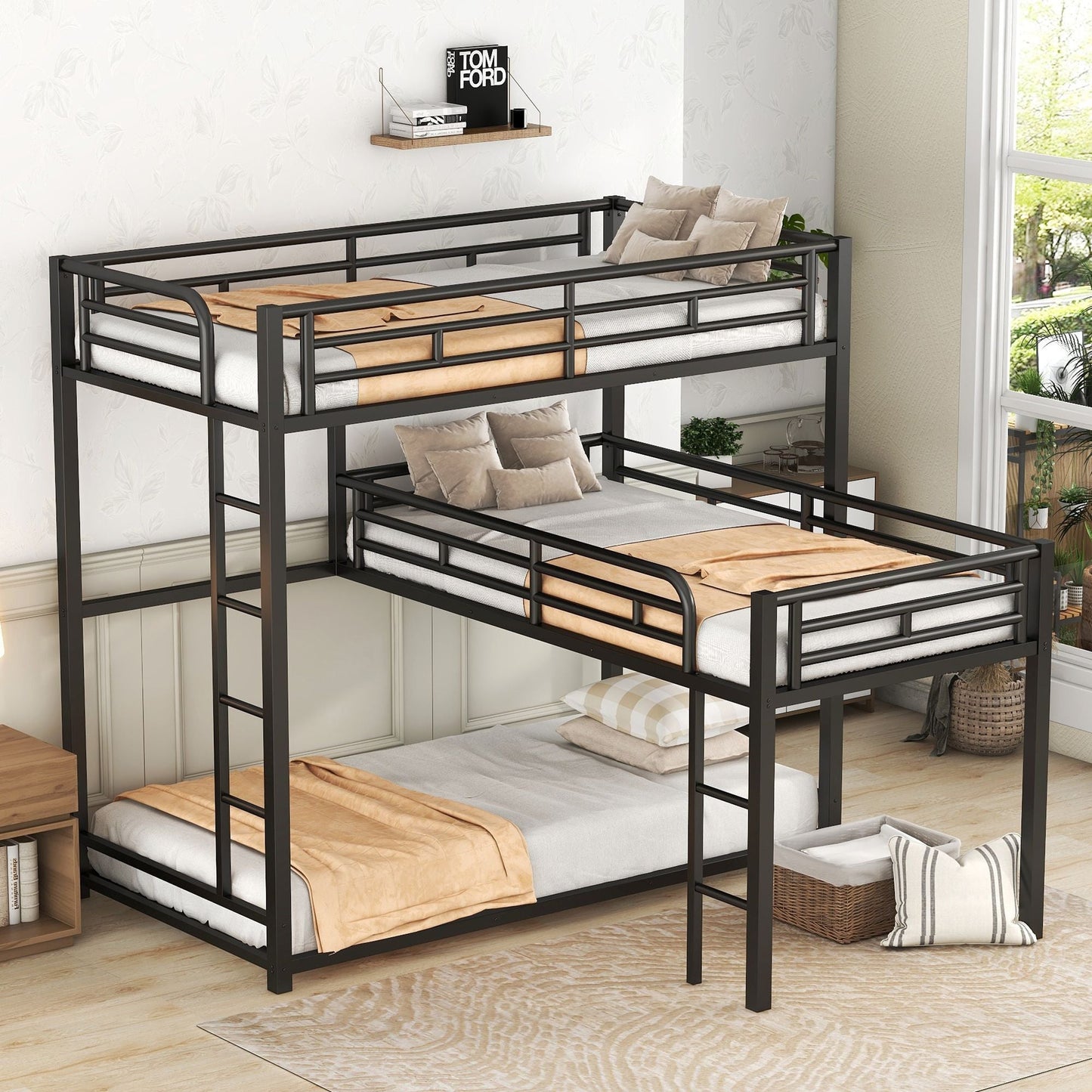 L-shaped Metal Triple Twin Size Bunk Bed New Era Fashion LLc