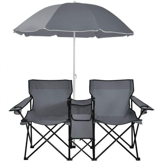Portable Folding Picnic Double Chair With Umbrella New Era Fashion LLc