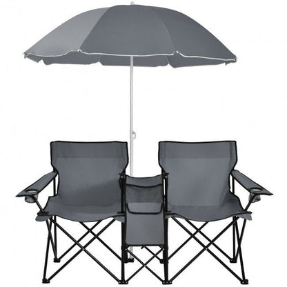 Portable Folding Picnic Double Chair With Umbrella New Era Fashion LLc