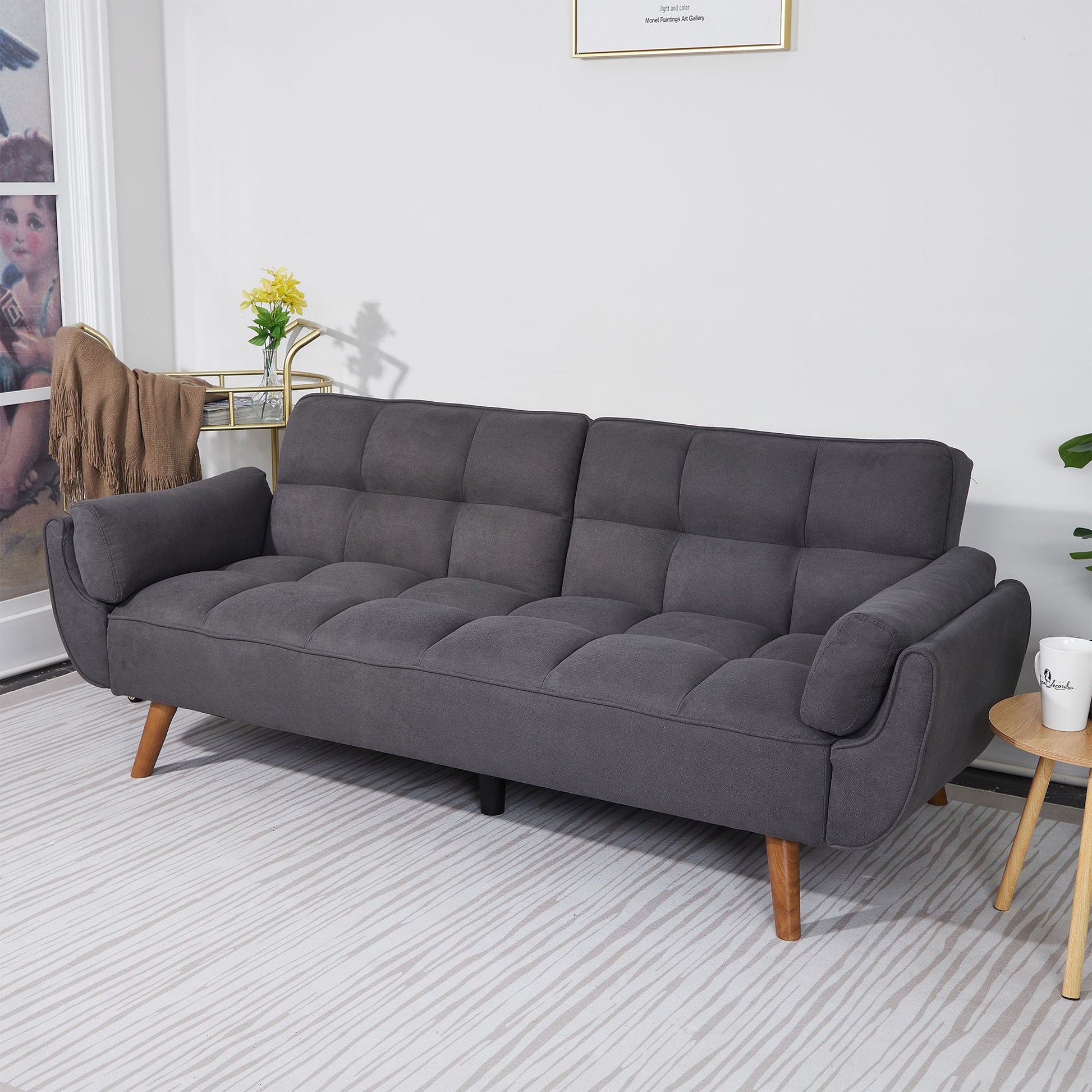 75" Flared Arm Convertible Sleeper Sofa-Dark Gray New Era Fashion LLc