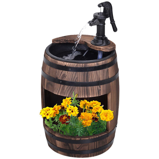 2-Tier Wooden Water Pump Fountain with Flower Box Base Durable Design for Garden Decor New Era Fashion LLc