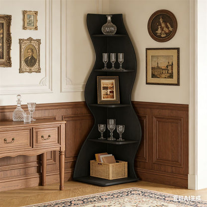 Wave shaped corner shelves, modern corner bookshelves, bookcases, display stands, and plant racks are suitable for small spaces New Era Fashion LLc