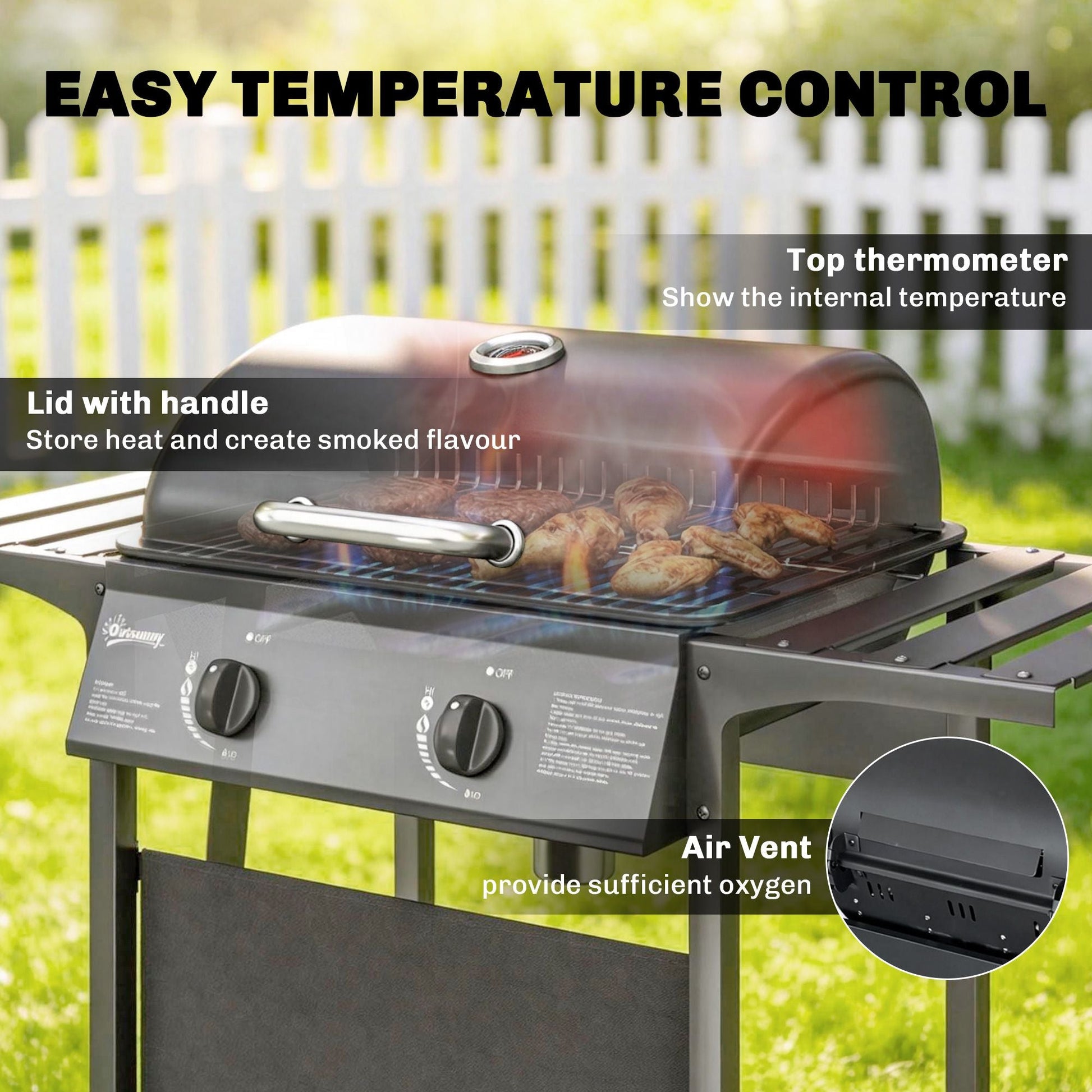 2 Burner Propane Gas Grill, 18000 BTU BBQ Grill with Wheels, Warming Rack, Shelf, Thermometer, Grease Cup, Black New Era Fashion LLc