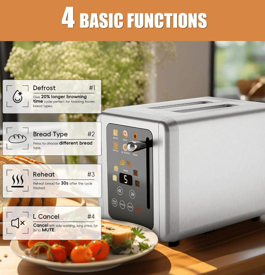 Retro Stainless Steel Toaster with 6 Browning Levels & 3 Functions - Perfect for Defrosting, Reheating, & Cancelling New Era Fashion LLc
