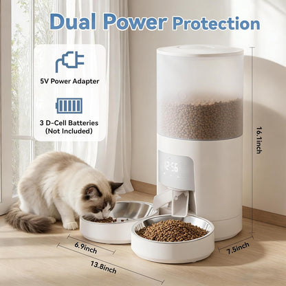 6L Automatic Cat Feeder for 2 Cats, Timed Cat Food Dispenser with 2 Stainless Bowls, 10s Voice Recorder, Dual Power Supply, 6 Meals 50 Portions Per Day, Dual Pet Feeder for Cat and Dog New Era Fashion LLc