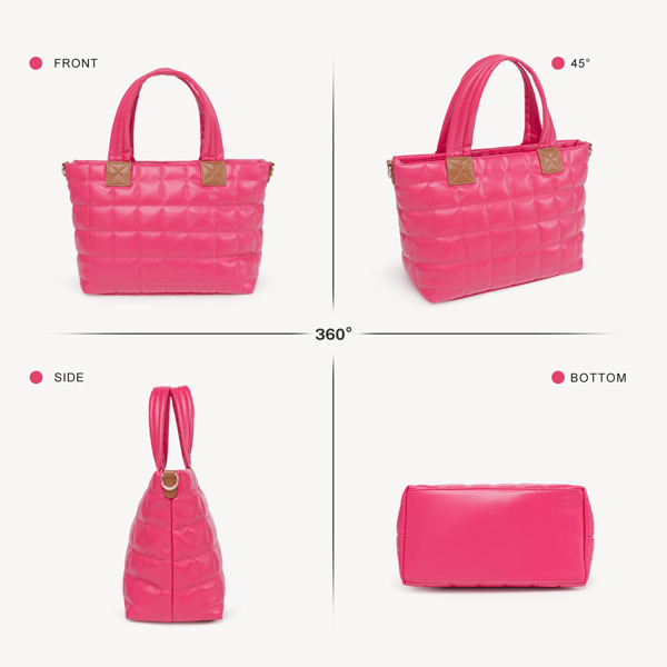 Puffer Tote Bag for Women with Zipper, Quilted Puffy bag Lightweight Crossbody Hobo Padded Handbag with Strap-Rose New Era Fashion LLc