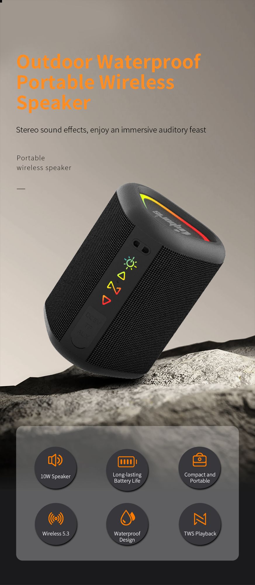 Cyboris S1 High Quality Portable Mini Waterproof Bluetooth Speaker, Wireless V5.4 Outdoor TWS Stereo Sporting Speakers 15W Loud Stereo Soundbox New Era Fashion LLc
