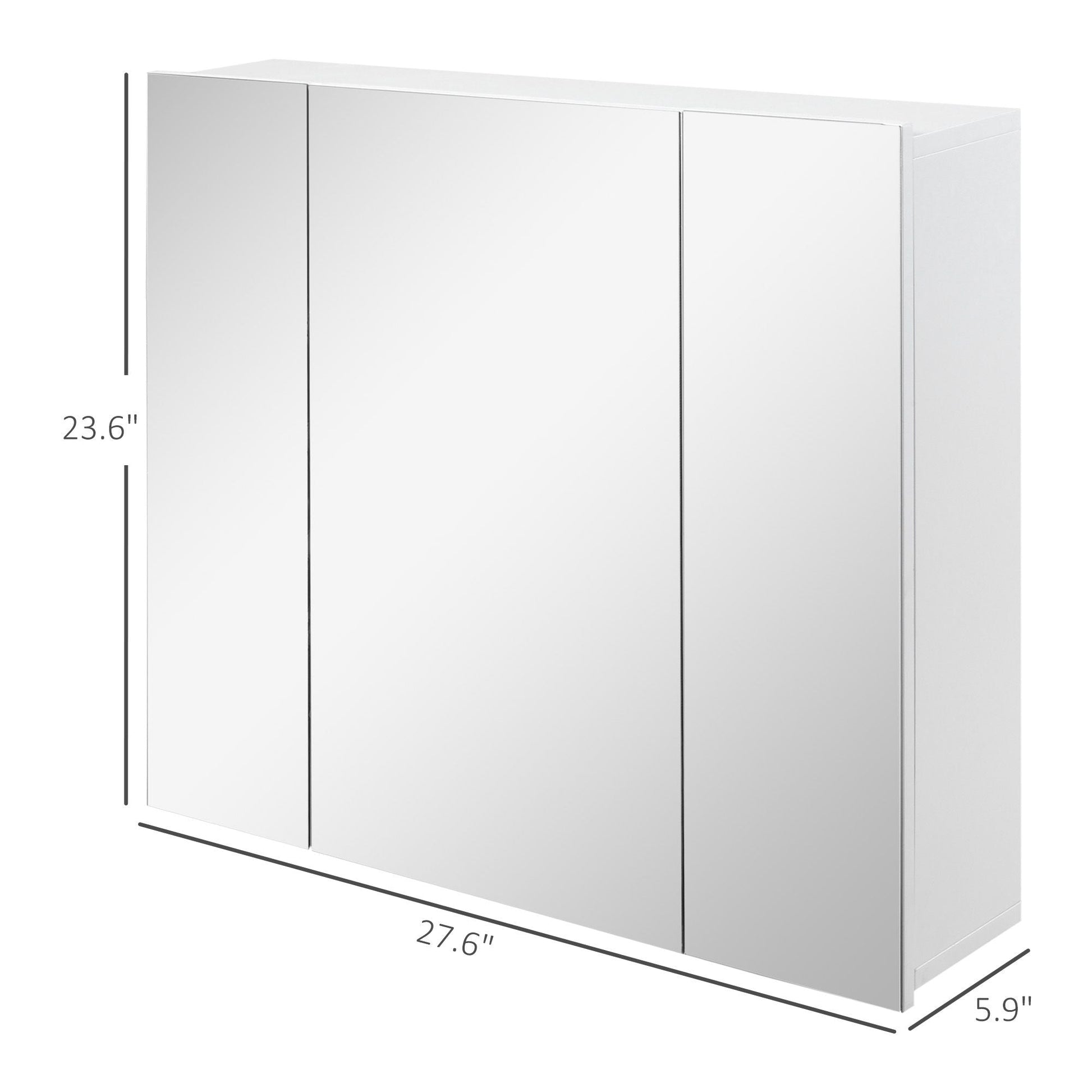 Wall Mounted Mirror Cabinet, Bathroom Medicine Cabinet with Mirror, 3 Doors and Adjustable Shelves, White New Era Fashion LLc