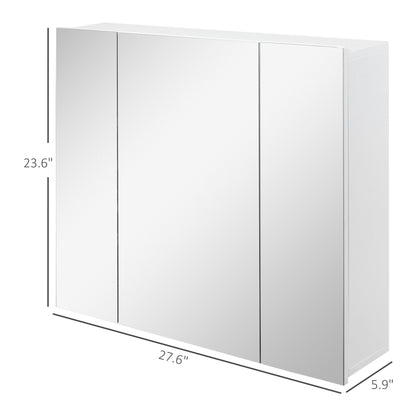 Wall Mounted Mirror Cabinet, Bathroom Medicine Cabinet with Mirror, 3 Doors and Adjustable Shelves, White New Era Fashion LLc