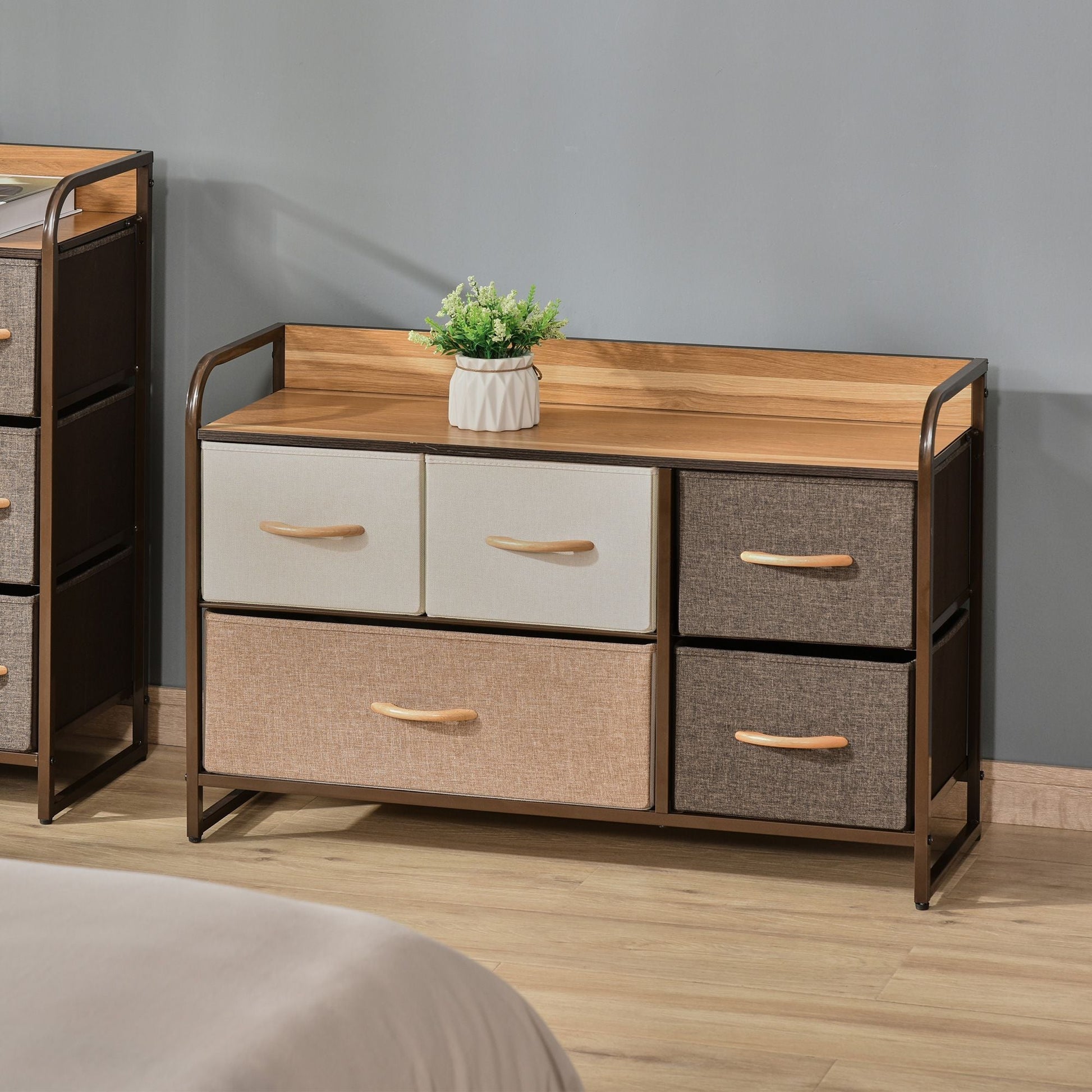 5-Bin Dresser Storage Tower Cabinet Organizer Unit, Chest Dresser Drawers with Metal Frame for Bedroom, Multicoloured New Era Fashion LLc