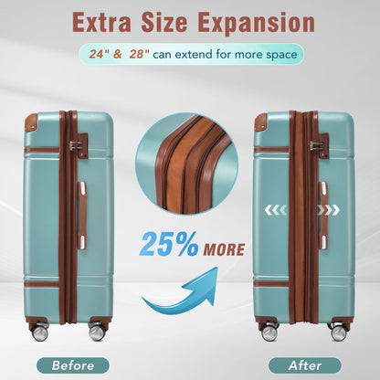 Hardshell Luggage Sets 3 Pieces 20"+24" Luggages and Cosmetic Case Spinner Suitcase with TSA Lock Lightweight,Green New Era Fashion LLc