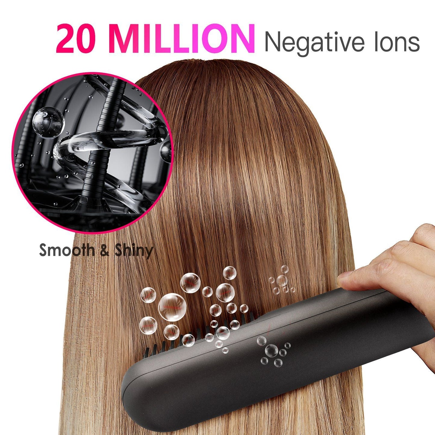 Cordless Negative Ion Hair Straightener Brush Rechargeable Mini Styling Comb with 12 Heating Levels Anti-scald 30S Preheating 30Mins Auto Sleep LCD Display New Era Fashion LLc