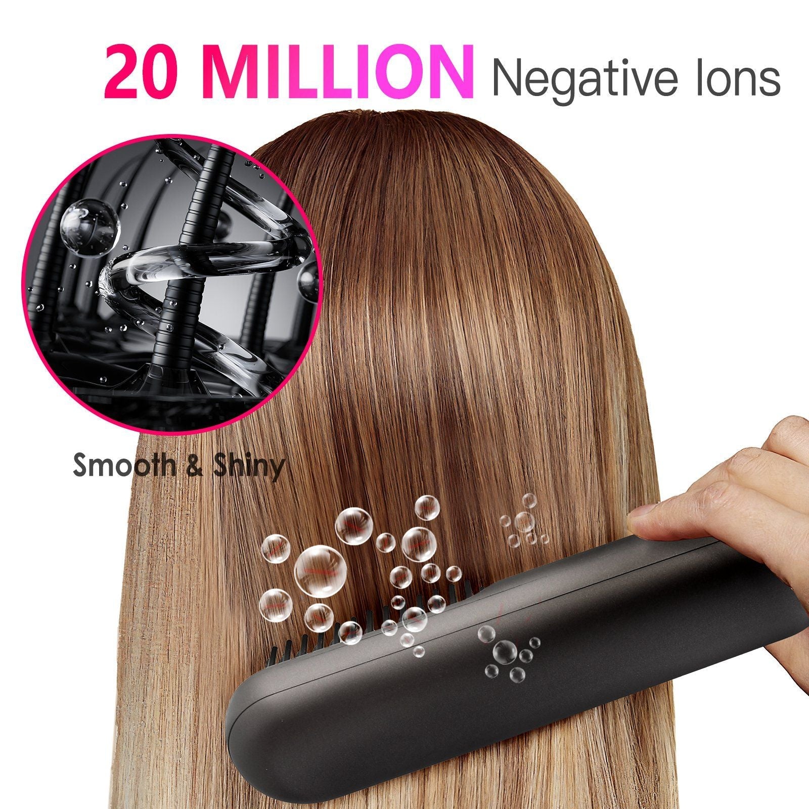 Cordless Negative Ion Hair Straightener Brush Rechargeable Mini Styling Comb with 12 Heating Levels Anti-scald 30S Preheating 30Mins Auto Sleep LCD Display New Era Fashion LLc