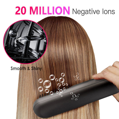Cordless Negative Ion Hair Straightener Brush Rechargeable Mini Styling Comb with 12 Heating Levels Anti-scald 30S Preheating 30Mins Auto Sleep LCD Display New Era Fashion LLc