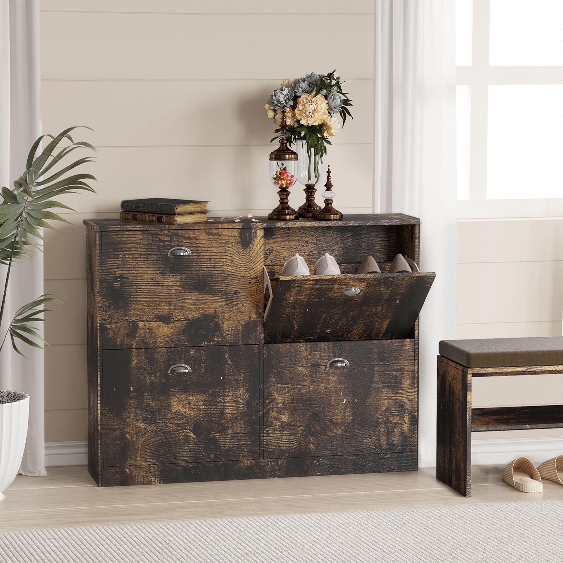 Shoe Cabinet,Hidden Slim Narrow Shoe Rack Cabinet with 4 Drawers for Entryway, Foyer,Hallway,Bedroom New Era Fashion LLc