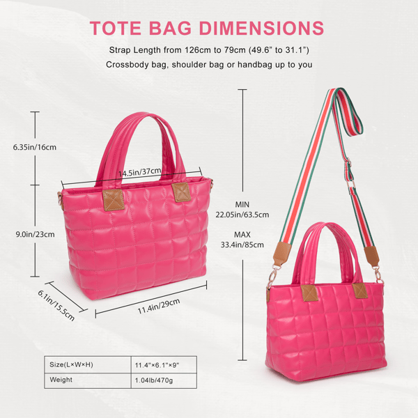 Puffer Tote Bag for Women with Zipper, Quilted Puffy bag Lightweight Crossbody Hobo Padded Handbag with Strap-Rose New Era Fashion LLc