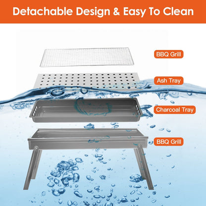Folding Charcoal BBQ Grill Stainless Steel Grill with Shelf Net Easy Setup for Camping Picnic Outdoor Party Backyard New Era Fashion LLc