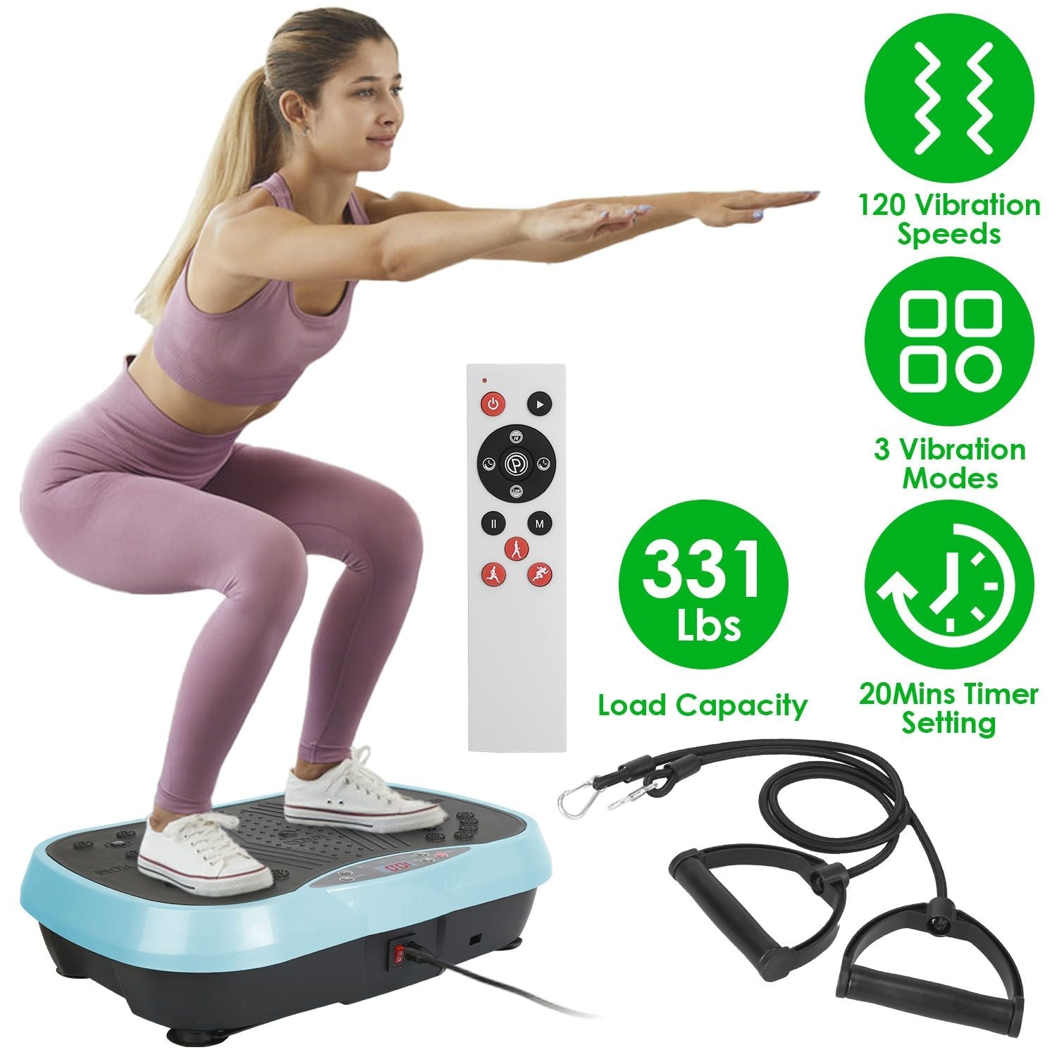 Vibration Exercise Machine With Resistant Bands Remote Control Whole Body Vibration Platform Workout Equipment Home Fitness Training Equipment For Weight Loss Fat Burner New Era Fashion LLc