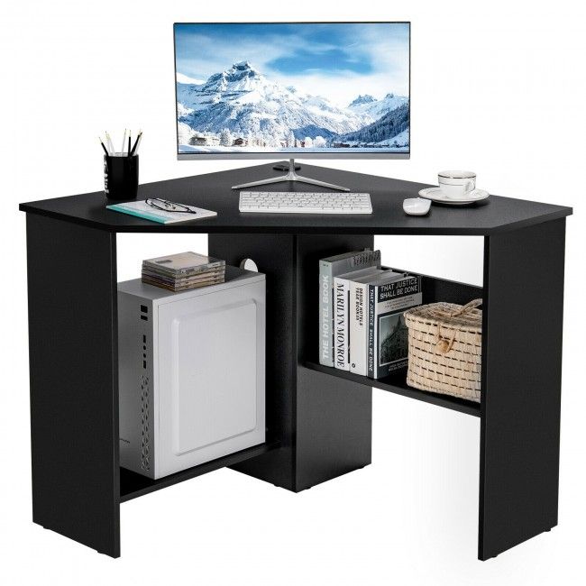 Corner Computer Desk Triangle Writing Workstation with Storage Shelf New Era Fashion LLc