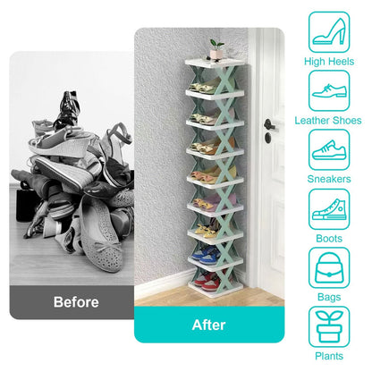9Tier Narrow Entryway Shoe Rack Plastic Vertical Shoe Organizer Space Saving Free Standing Shoes Storage Shelf Closet Hallway New Era Fashion LLc